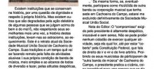 Matéria publicada em jornal local com ataque à administração da banda no biênio 2013-2015