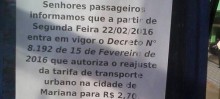 Passagens sofrem aumento em Mariana